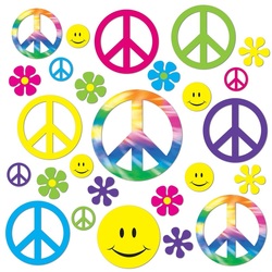 peace sign and smiley cutout decorations