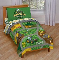 toddler size bed set with green tractors