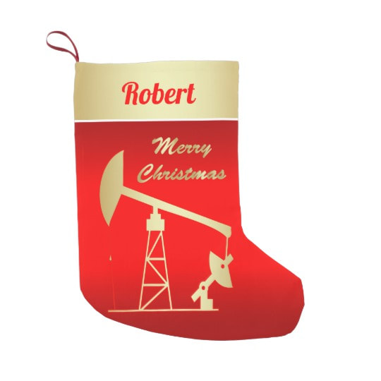 red oil pump jack Christmas stocking