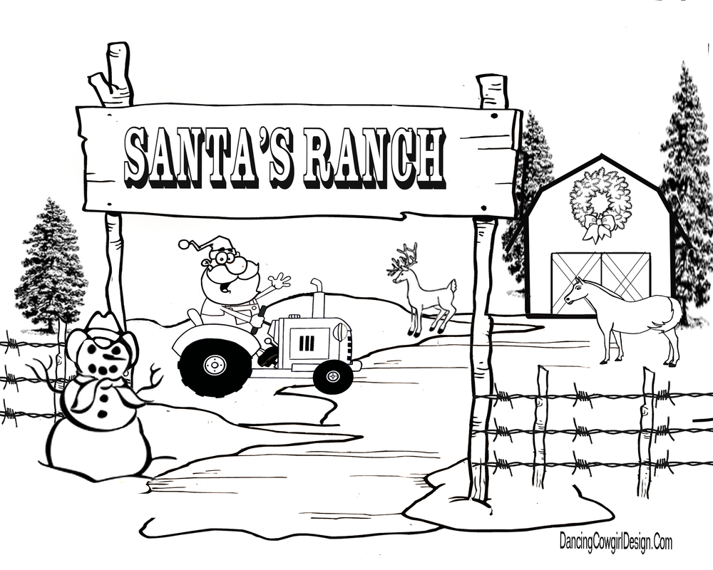 Santa's Ranch Christmas coloring page