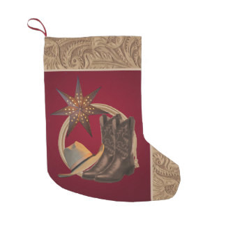 western Christmas stocking cowboy boots and hat and rope