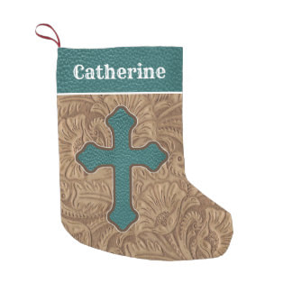 western faux leather cross Christmas stocking