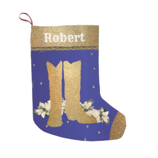 gold cowboy boots on Christmas stocking