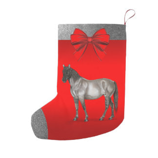 grey horse on red Christmas stocking