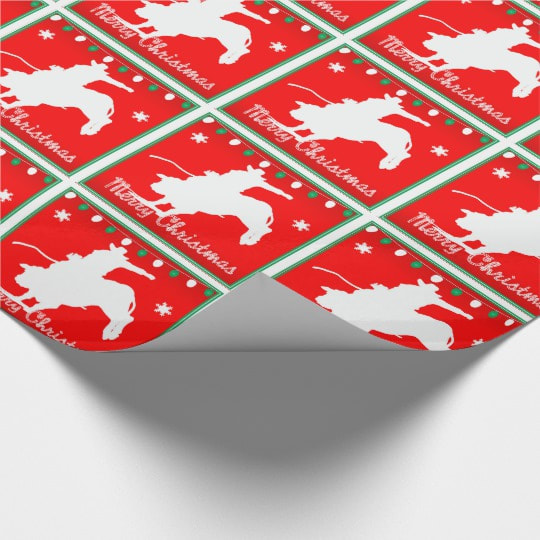 bull riding Christmas western gift wrapping