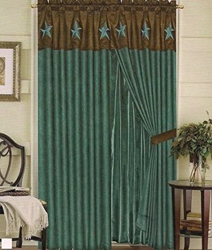 60"x84" x 2 Lining Western Texas Embroidery Star Suede Curtain Drape Valance 