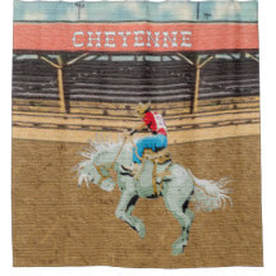 western cowboy saddle bronc rider shower curtain