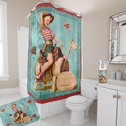 Western Shower Curtains Dancing, Western Turquoise Shower Curtain