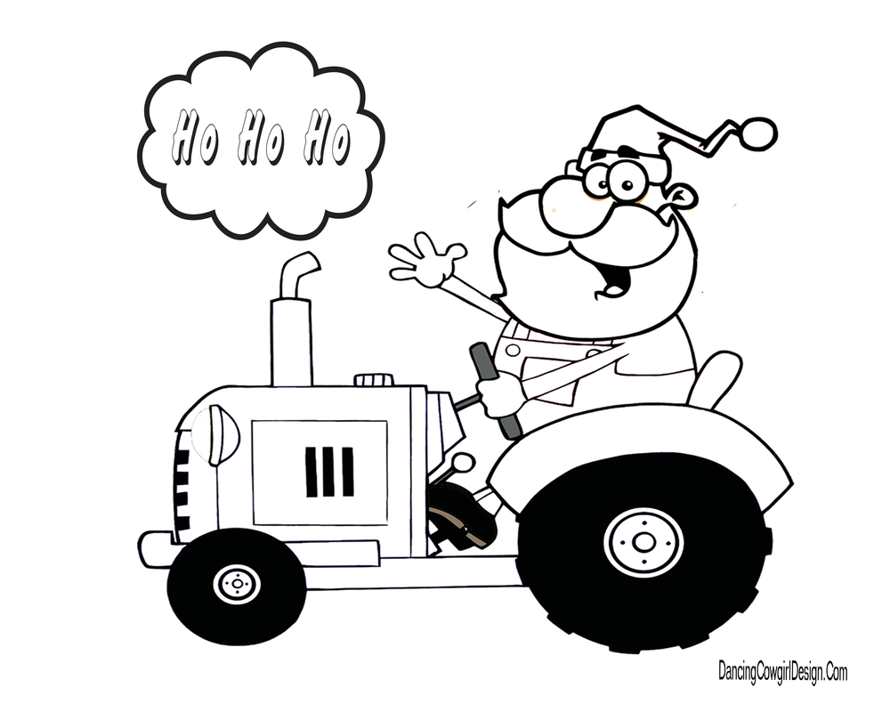 Santa on tractor coloring page